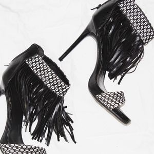 Fringe Ankle Stilleto Checkered Heels